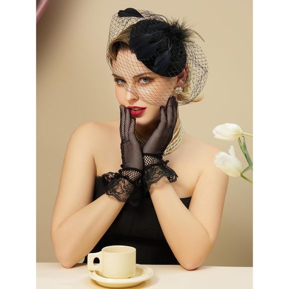 Fascinators Pillbox Hats And Glovess Set, Fascinators Tea Party Hats For Women💘 - Picture 4 of 9